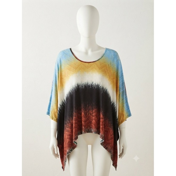 Jessica Simpson Tops - Jessica Simpson Womens Multi Color Ombre Sharkbite Hem Poncho sleeve Top Size M